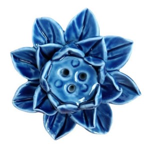 Porcelain Lotus Incense Holder Hand Carved (55mm) (Blue) (Slightly Chipped) *A Quality*